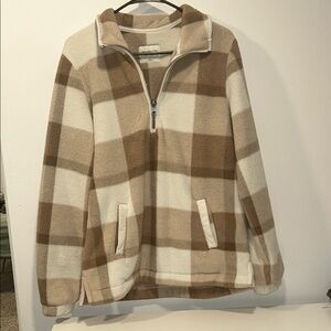 Abercrombie & Fitch Checkered Zip-Up Sweater - Brown and Cream